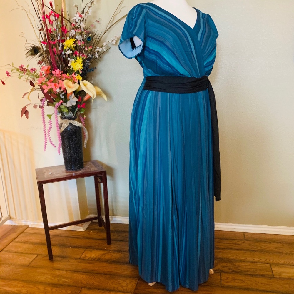 Blue, aqua striped dress.